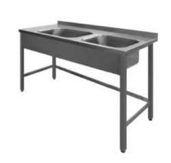 Steel table with 2 sinks, PSR2, 600mm deep in many lengths