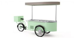 Ice bike with ice freezer, electrical installation, sink and roof