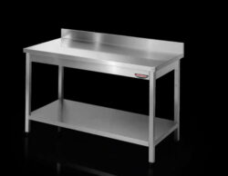 Steel table with lower shelf and rear edge and wooden insert - Tecnodom