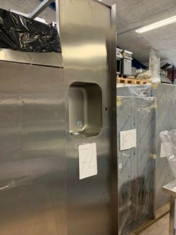REMAINDER SALE - Steel table with ribbed lower shelf and notch for dishwasher, 2500x700x900 mm