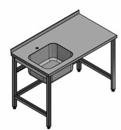 Steel table with sink, prepared for removable shelves - Dayton