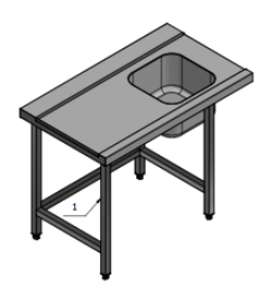 L:1200/D:700 Table with sink, tray and hook for dishwasher - Dayton