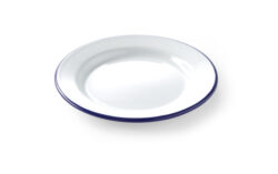 Flad tallerken m. blå kant (emaljeret) Ø24 cm, Hendi