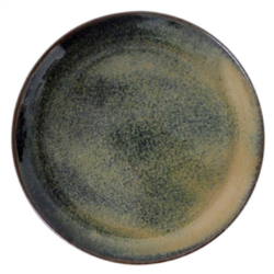 Flad tallerken 19 cm, Grøn/Brun stentøj
