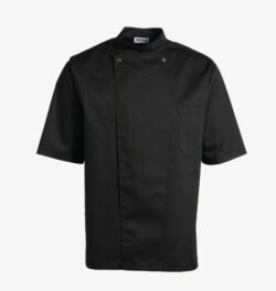 Kortærmet unisex kokkejakke -/serveringsjakke i sort str. L, Kentaur (RESTSALG)