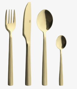 RAW bestiksæt á 16 dele i champagne guld - 4x kniv, 4x gaffel, 4x spiseske, 4x teske