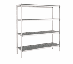 Alu reol t/ fødevarer 1726x500x1750, 4 niveauer m/ aftagelige plastsektioner