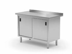 Stålbord med bagkant og 2 skydelåger 1600x600x(h)850, Hendi