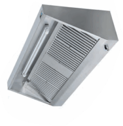 Vægmonteret emfang 900 mm, skråtstilletDimensioner (BxDxH): 3000x900x450 mmLuftgennemstrømning: 3350 m3/tAntal filtre (500×400 mm): 5Vægt: 73