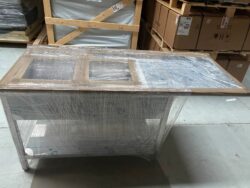 Stålbord 180x70 cm med 2 vaske og plads til underbordsopvasker
