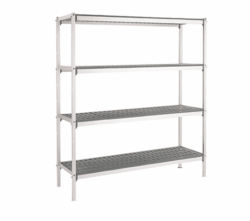 Alu reol t/ fødevarer 1690x500x1750, 4 niveauer m/ aftagelige plastsektioner  2x P-54-G + 4x S-145-G