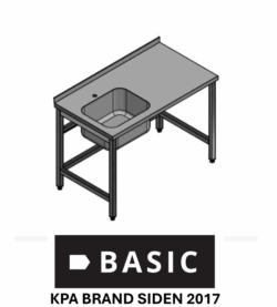 L:1400/D:700 Fuldsvejst stålbord m/ træindlæg BASIC med vask i venstre side uden underhylde, Vask på 500x400x250
