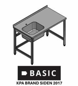 L:1600/D:700 Fuldsvejst stålbord m/ træindlæg BASIC med vask i venstre side uden underhylde, Vask på 500x400x250