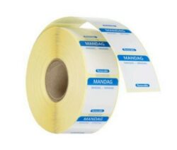 Fødevareetiket med genbrugeligt ‘’MANDAG'' 25x25 cm sæt á 1000 stk, Hendi