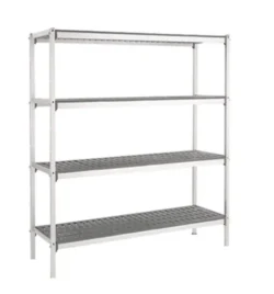 Alu reol t/ fødevarer 1726x500x1750, 4 niveauer m/ aftagelige plastsektioner (OBS 3 STIGER) 3x P-54 + 8xS-85-G