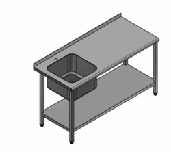 L:1700/D:700, Stålbord med vask og underhylde, Dayton