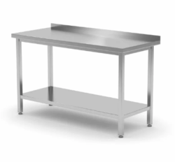 Stålbord med bagkant og underhylde 1000x600x(H)850 mm, Hendi