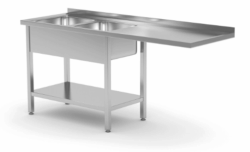 Stålbord med dobbelt vask i venstre side 1800/700/850 mm