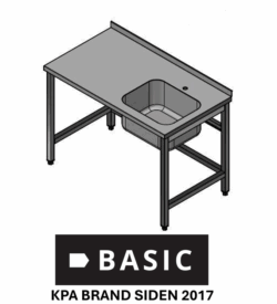 Fuldsvejst stålbord L:1400/D:700 m/ træindlæg BASIC med vask i højre side uden underhylde, Vask på 500x400x250