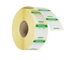 Fødevareetiket med genbrugeligt ‘’FREDAG'' 2,5x2,5 cm sæt á 1000 stk, Hendi