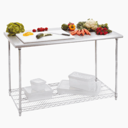 Stålbord L120xD60xH88 med wirehylde. 250 kg. kapacitet. Saml-selv