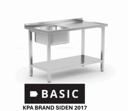 Budget Stålbord 180x70 m/ vask i venstre og underhylde BASIC (saml-selv)