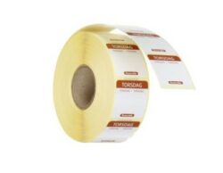 Fødevareetiket med genbrugeligt ‘’TORSDAG'' 2,5x2,5 cm sæt á 1000 stk, Hendi