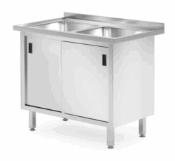Stålbord med 2 vaske - svejset med skydedøre 1000x600x(H)850, Hendi
