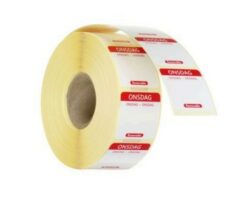 Fødevareetiket med genbrugeligt ‘’ONSDAG'' 2,5x2,5 cm sæt á 1000 stk, Hendi