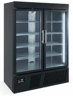 Displayfryseskab i sort med 2 låger