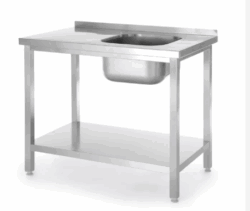 Rustfrit stålbord med vask i højre side, underhylde, 800x600x850mm