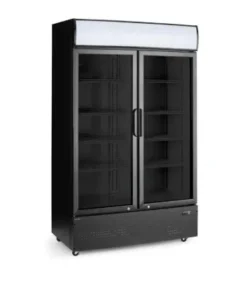 Flaskekøleskab i sort med 2 døre led belysning og lystop, Hendi