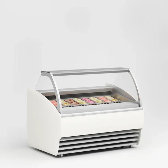 Isdisk / isfryser t/ 12 varianter BISCOTTI m/ LED belysning og varme ved frontglas samt natgardin
