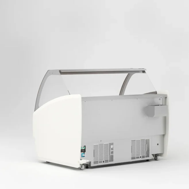 Isdisk / isfryser t/ 12 varianter BISCOTTI m/ LED belysning og varme ved frontglas samt natgardin