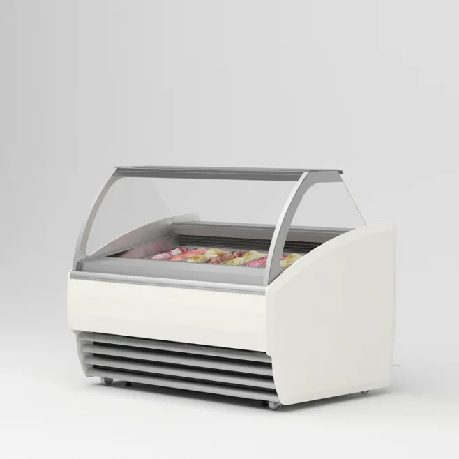 Isdisk / isfryser t/ 12 varianter BISCOTTI m/ LED belysning og varme ved frontglas samt natgardin